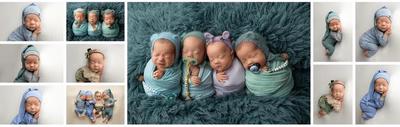 Quadruplets photo shoot in the studio in Tallinn, babygirl and babyboys 2 months old