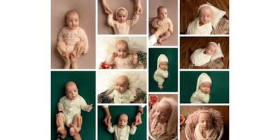 Фотосессия новорожденных близнецов в студии, малыш и малышка, 5 месяцев