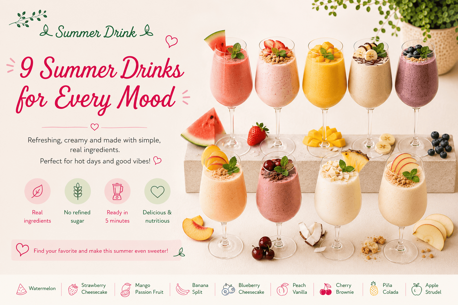 Healthy drinks for kids: 9 summer drinks with fruit, berries, Greek yogurt and smooth cottage cheese.